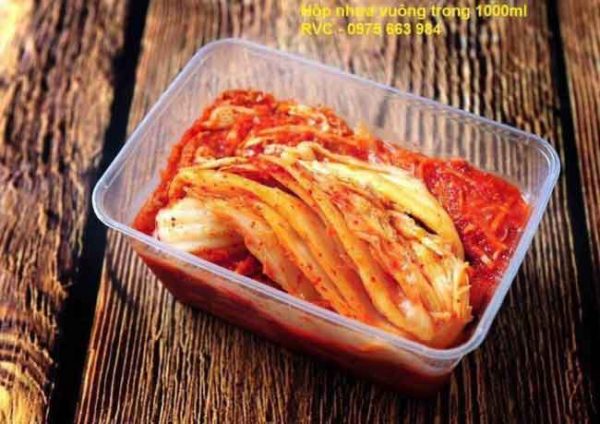 Hộp nhựa chữ nhật trong 750ml nắp chắc khít
