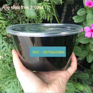Tô nhựa tròn đen 750ml có nắp