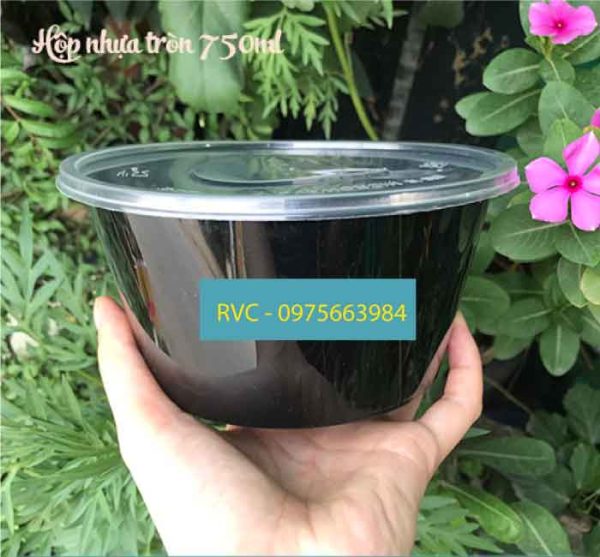Tô nhựa tròn đen 750ml có nắp